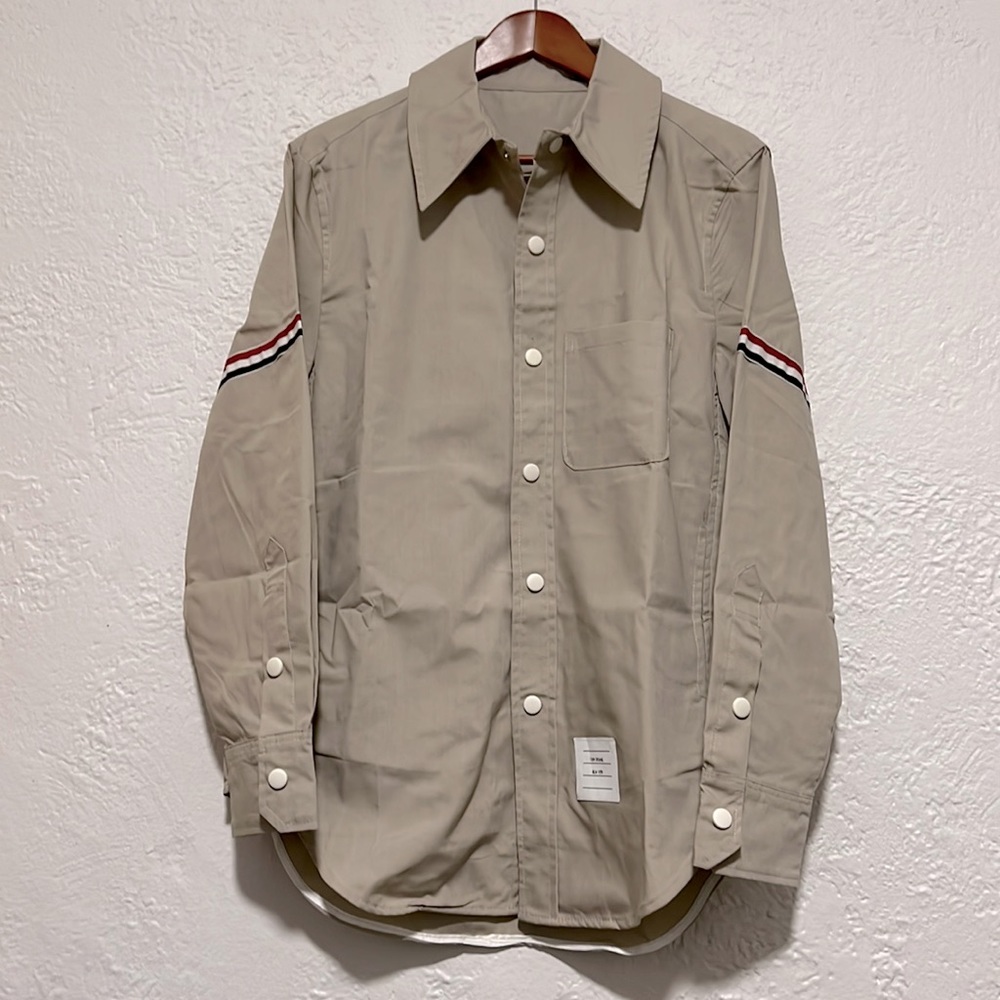 Taupe color button down shirt